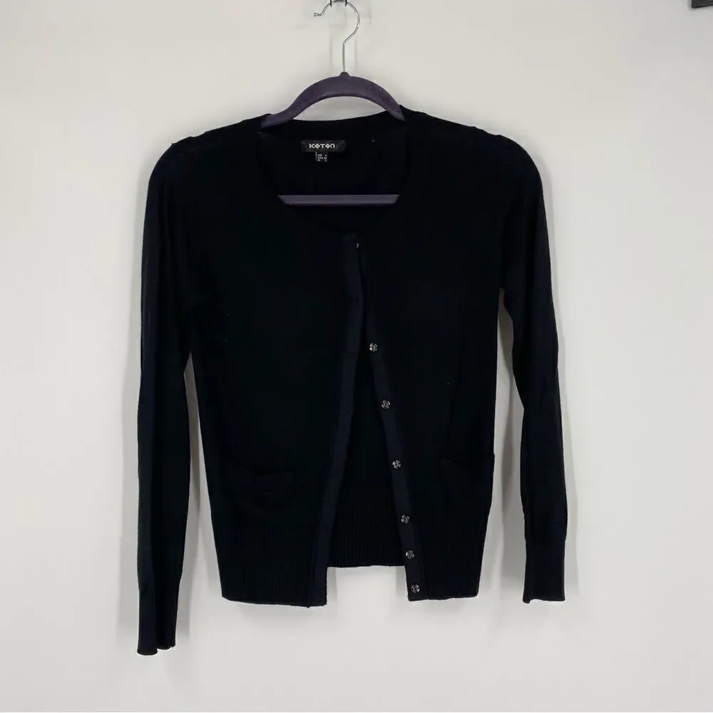 Koton Women’s Snap On Button Front Long Sleeve Basic Black Cardigan size XS